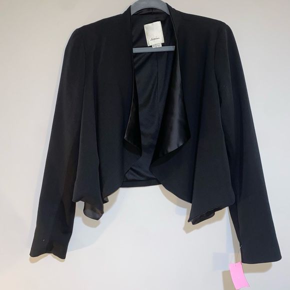 Anthropologie Elevenses Cardigan Open Solid Black Cropped Long Slve Sz 6, MP $74 - Picture 2 of 8